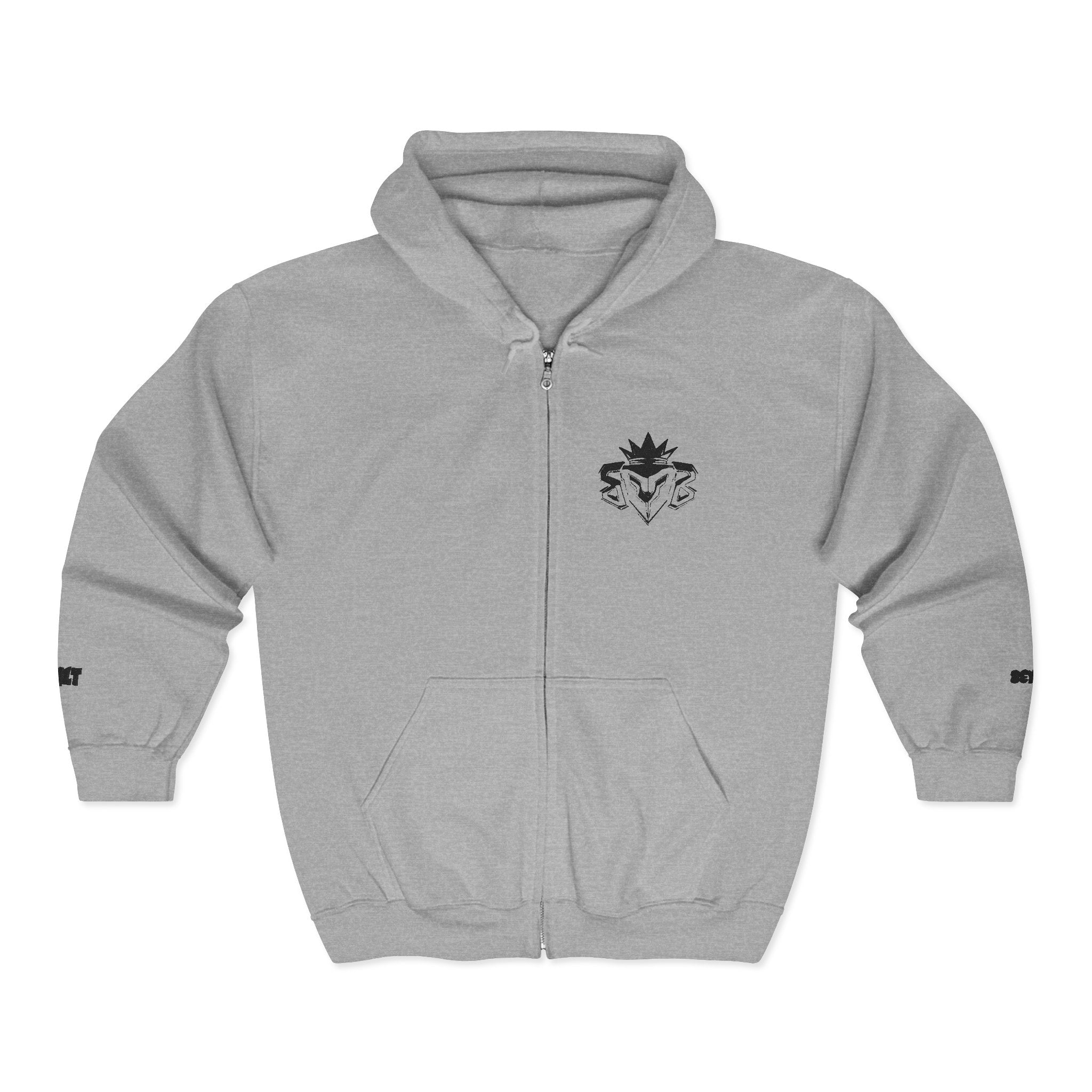 Zip Hoodie with Minimal Lion Crest — Small Chest & Sleeve Logo
