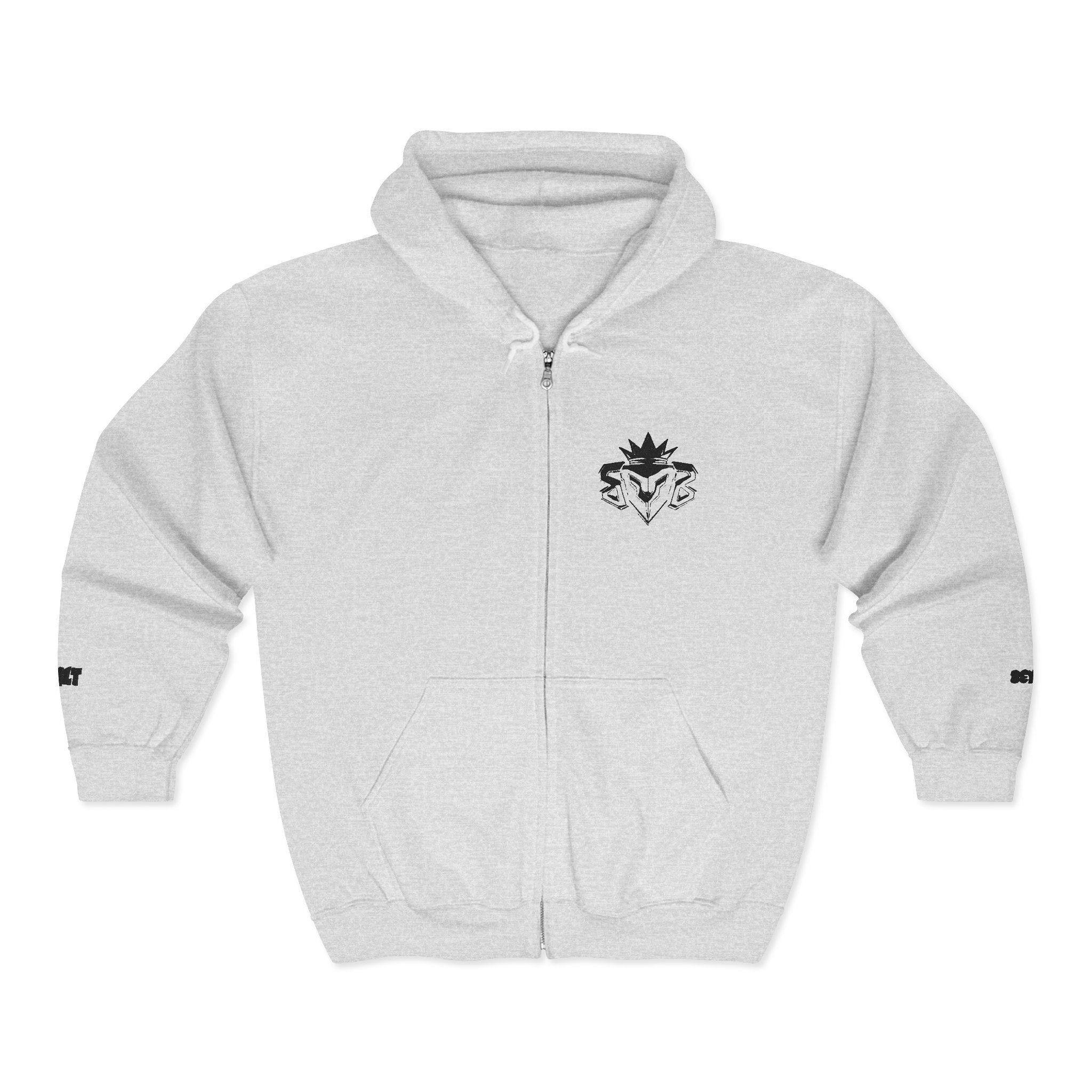 Zip Hoodie with Minimal Lion Crest — Small Chest & Sleeve Logo