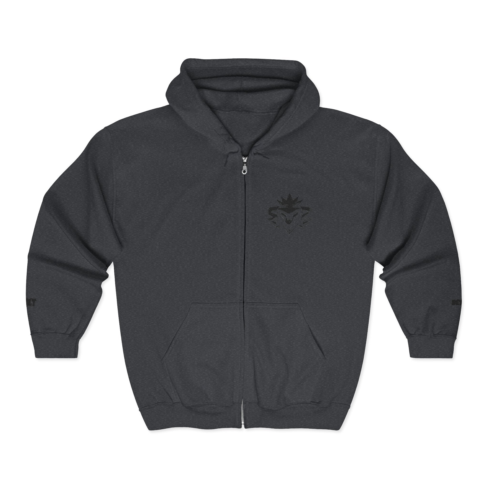 Zip Hoodie with Minimal Lion Crest — Small Chest & Sleeve Logo