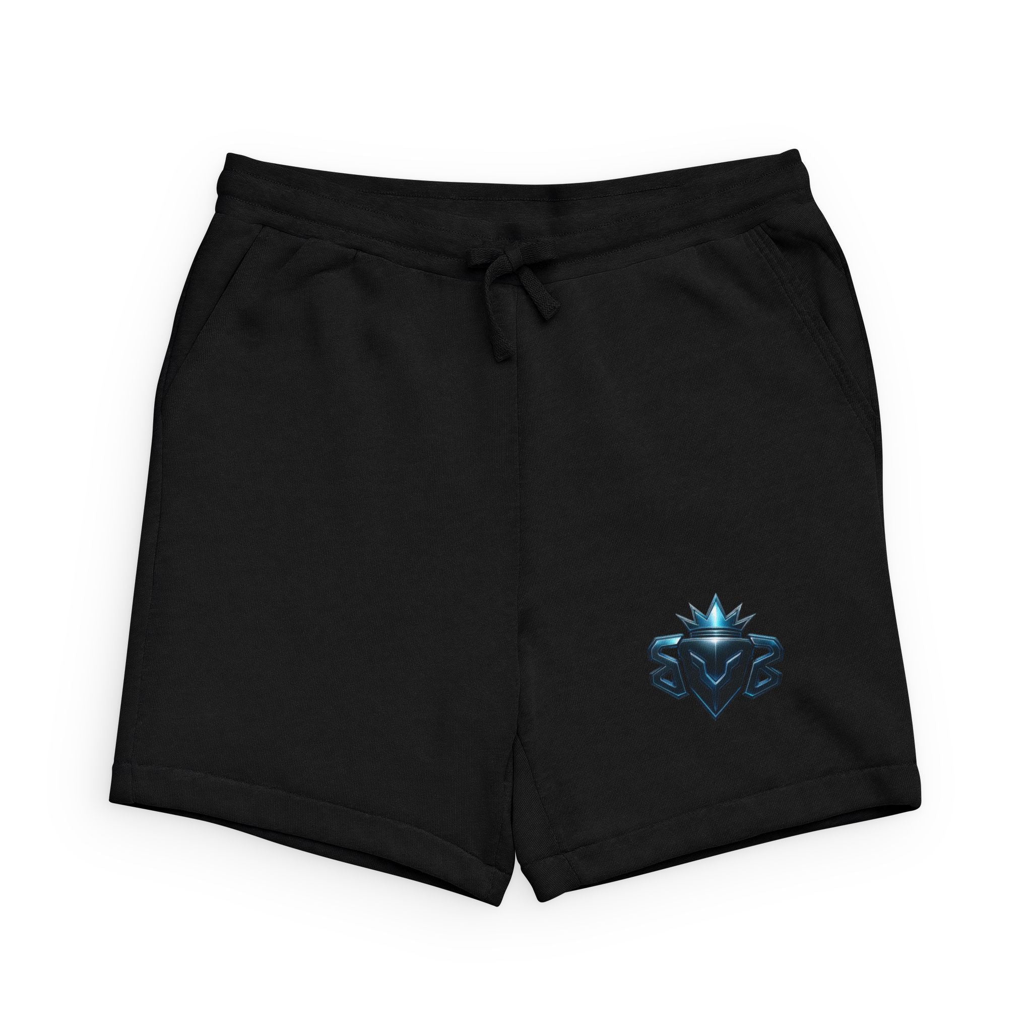 Men's Black Fleece Sweatshorts with Blue Emblem — Casual Athletic Lounge Shorts