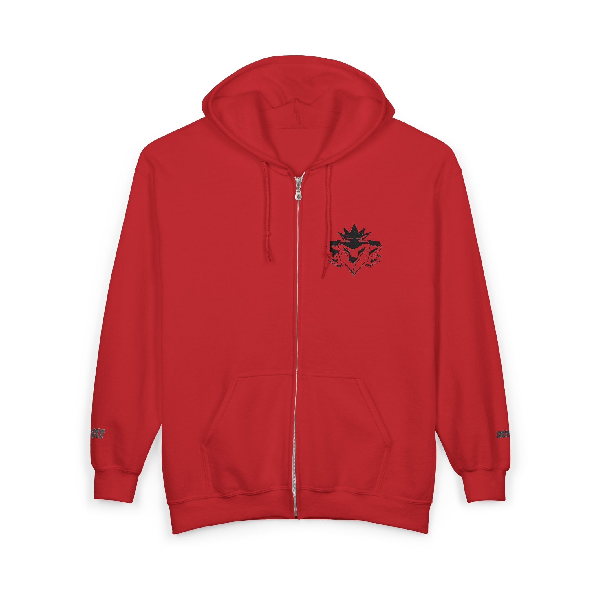 Zip Hoodie with Minimal Lion Crest — Small Chest & Sleeve Logo