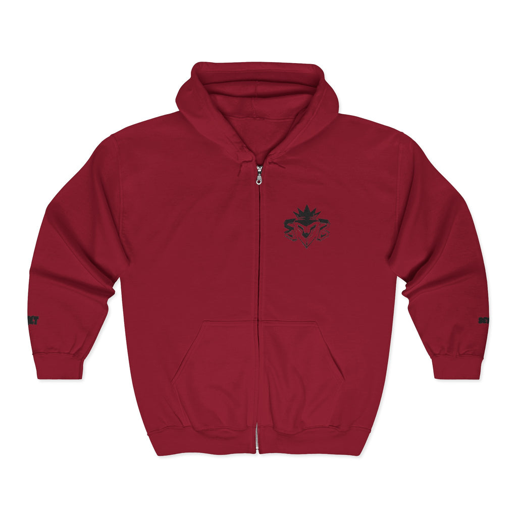 Zip Hoodie with Minimal Lion Crest — Small Chest & Sleeve Logo