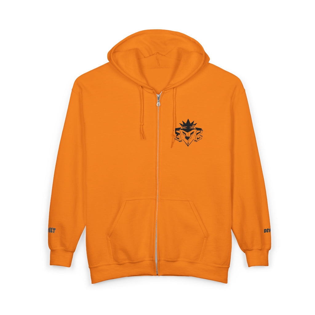 Zip Hoodie with Minimal Lion Crest — Small Chest & Sleeve Logo