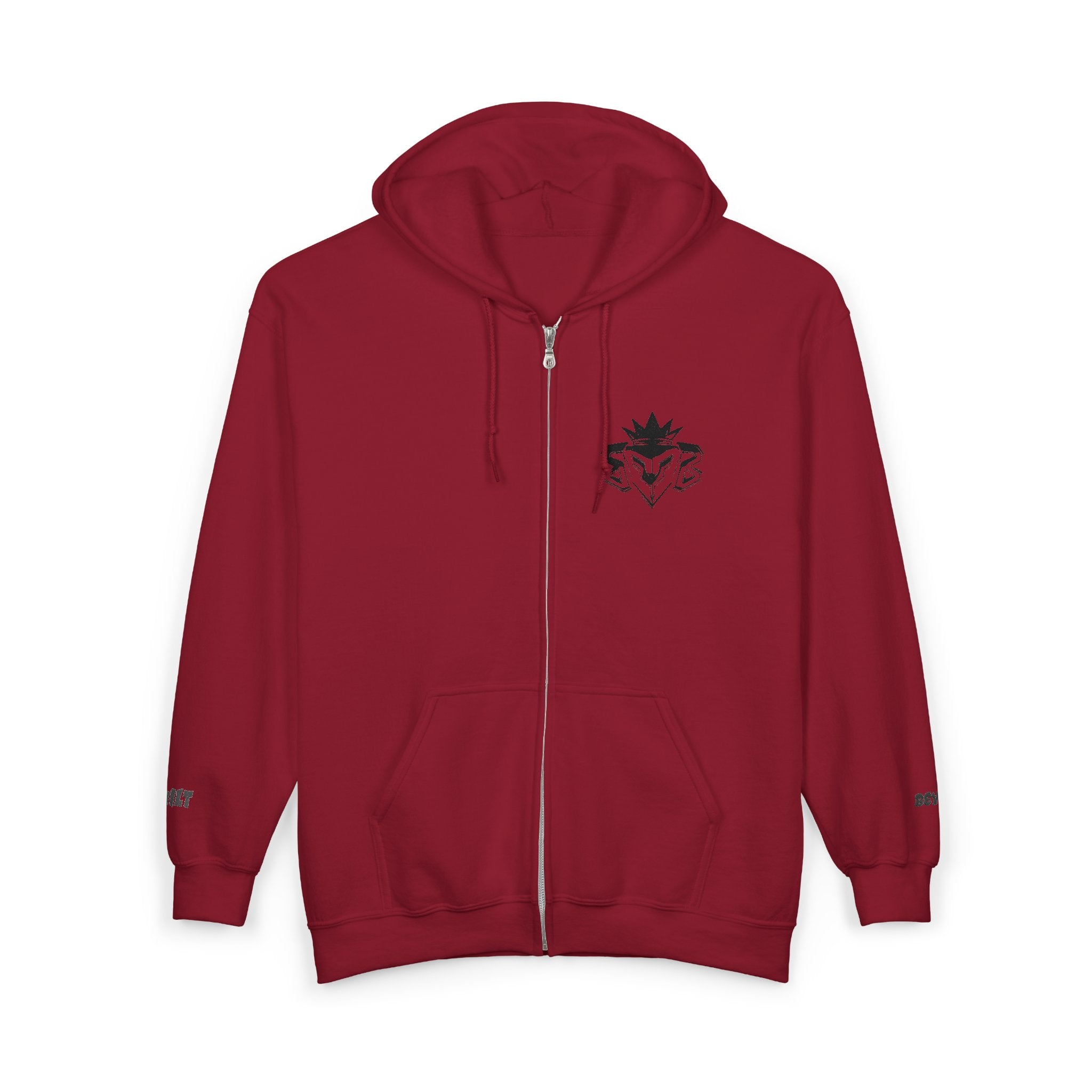Zip Hoodie with Minimal Lion Crest — Small Chest & Sleeve Logo