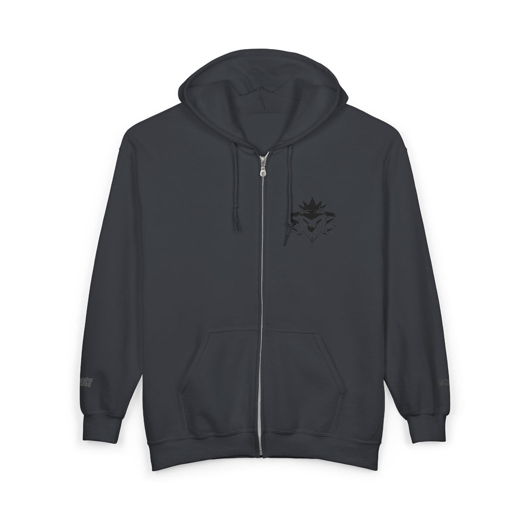 Zip Hoodie with Minimal Lion Crest — Small Chest & Sleeve Logo