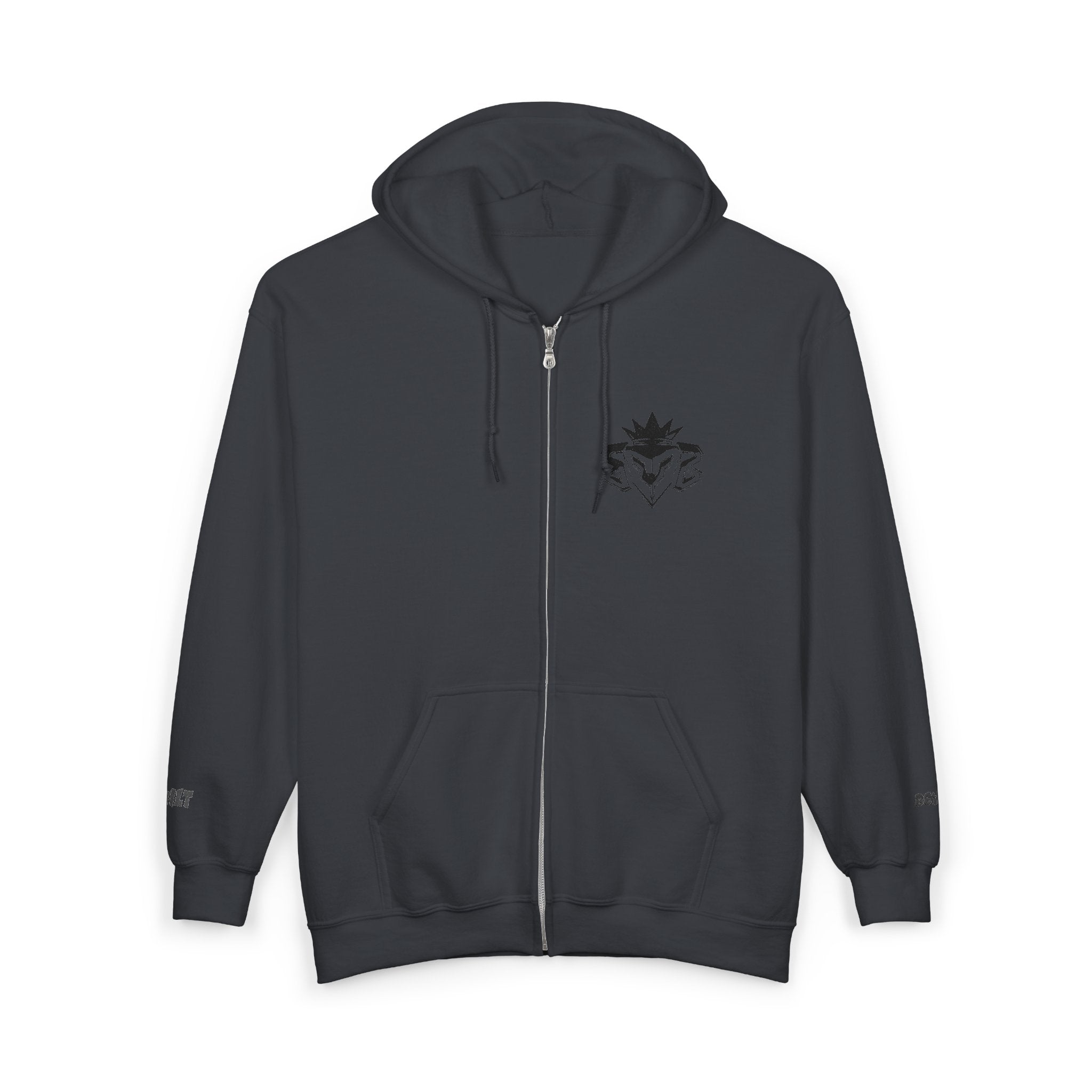 Zip Hoodie with Minimal Lion Crest — Small Chest & Sleeve Logo