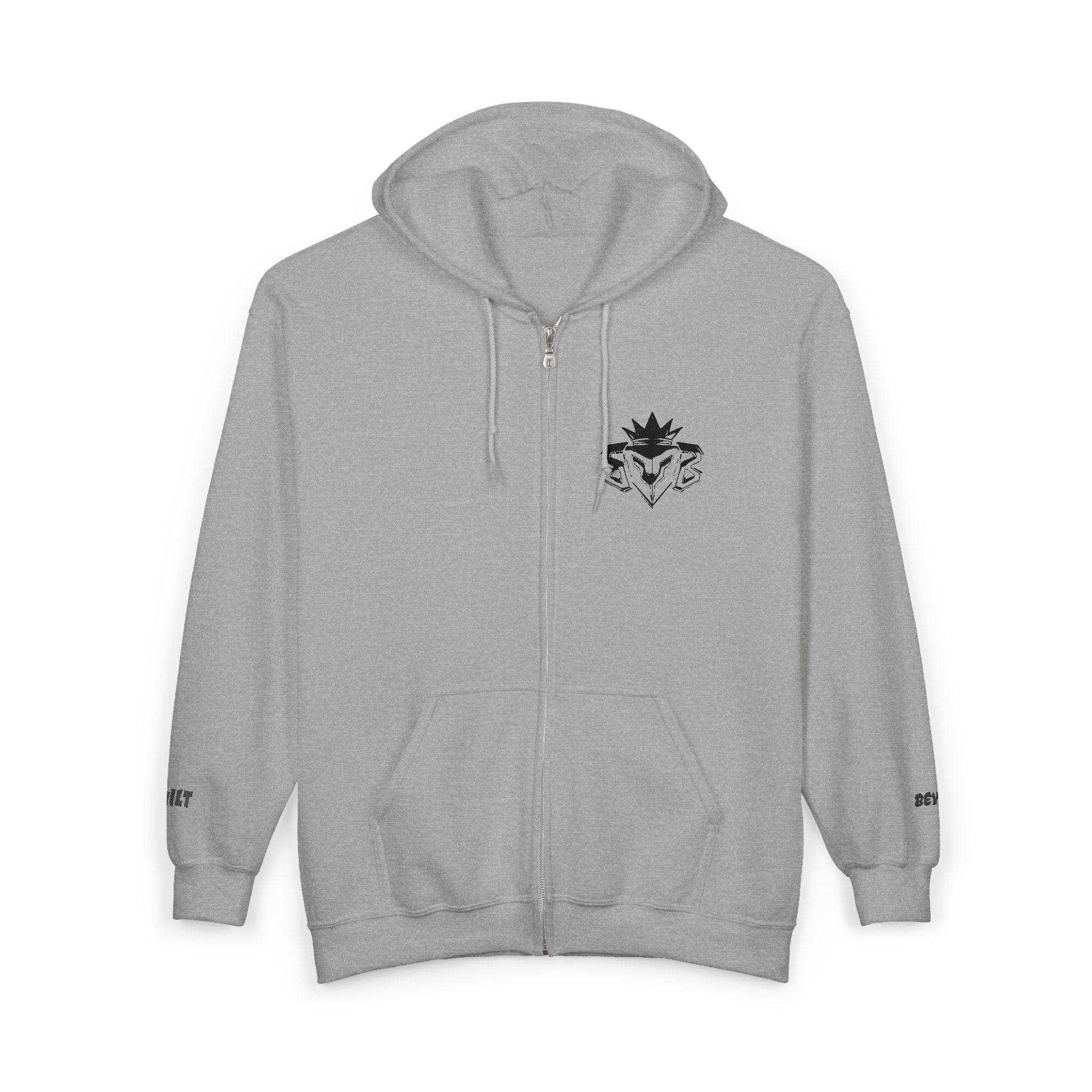 Zip Hoodie with Minimal Lion Crest — Small Chest & Sleeve Logo