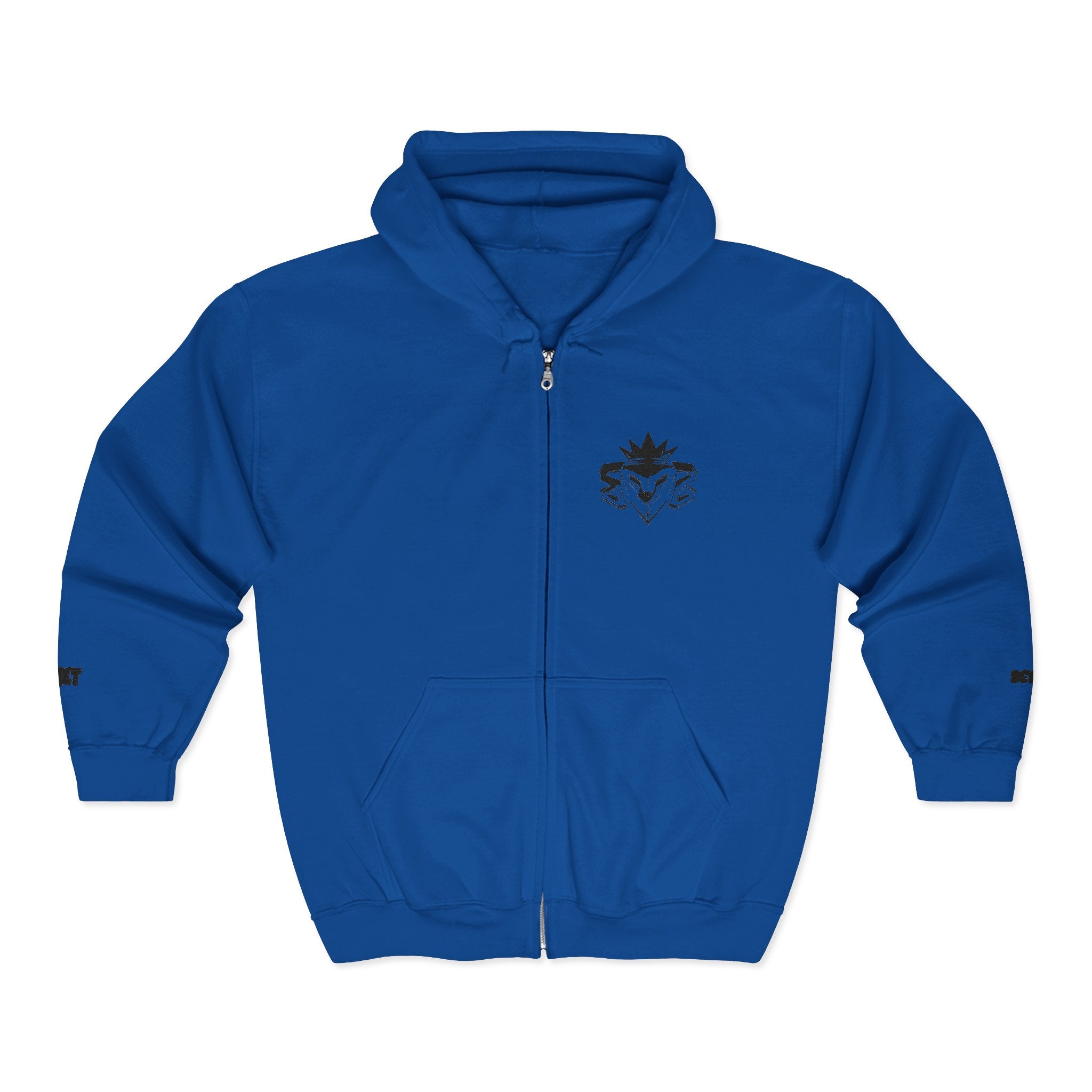 Zip Hoodie with Minimal Lion Crest — Small Chest & Sleeve Logo