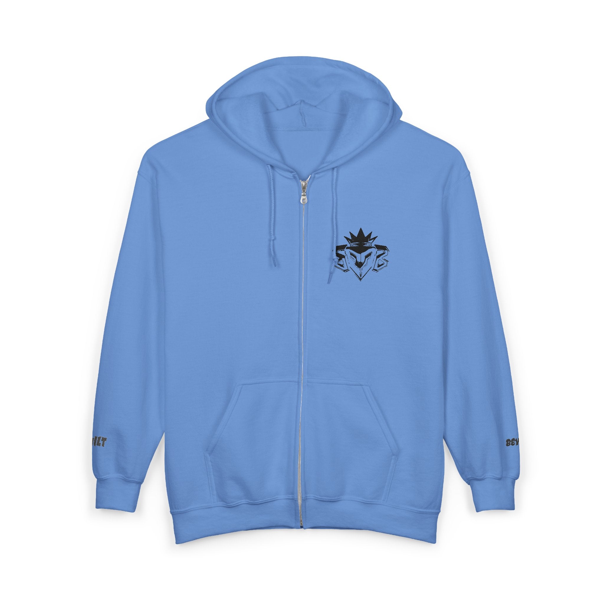 Zip Hoodie with Minimal Lion Crest — Small Chest & Sleeve Logo