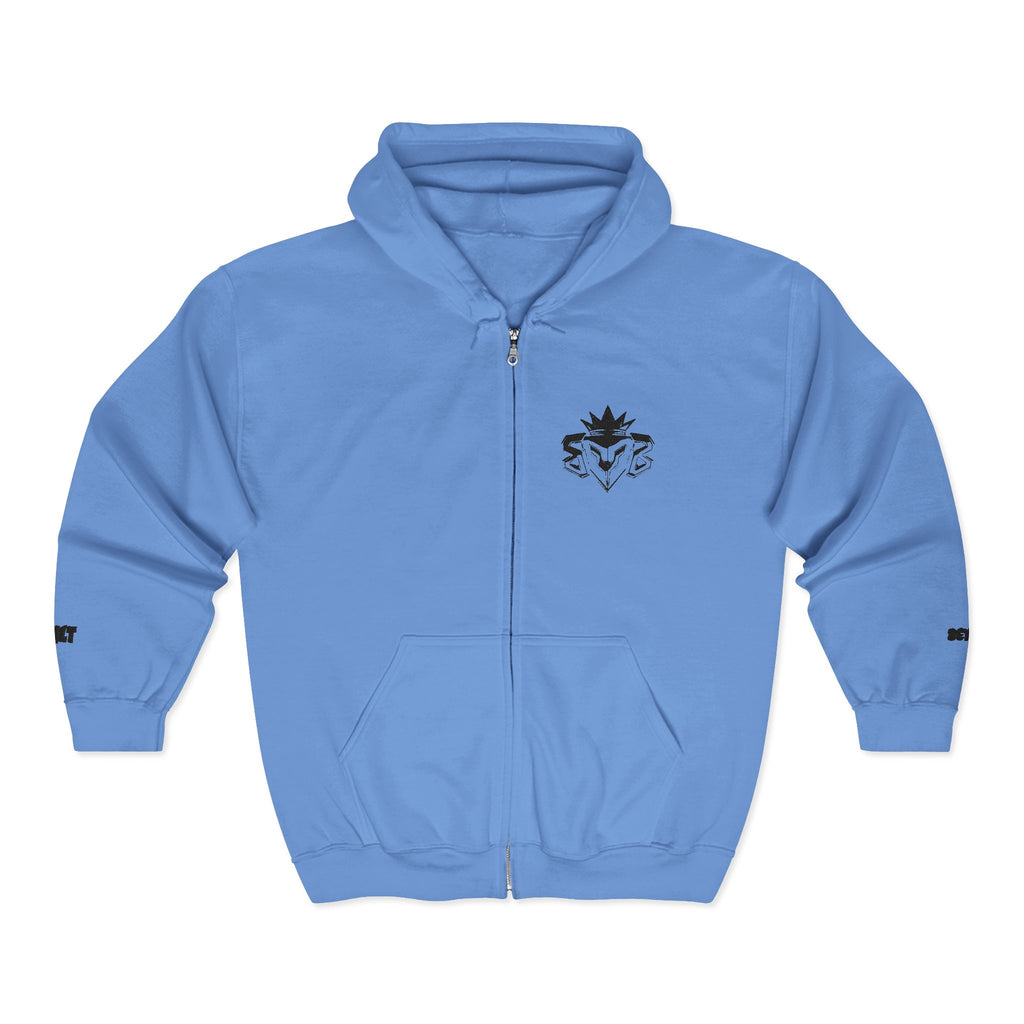 Zip Hoodie with Minimal Lion Crest — Small Chest & Sleeve Logo